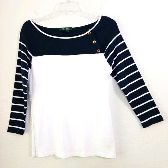 Ralph Lauren nautical striped gold button top L - Picture 1 of 9